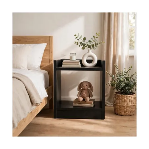 Image of Engineered Wood Side Table with Storage Shelf