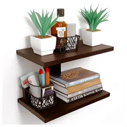 Dime Store Engineered Wood Wall Shelf,Glossy Finish,Set of 1,Brown