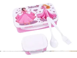 Entisia Lunch Box for School - 4 Compartment Plastic Tiffin Box, Air Tigh Easy to Clean Lunch Box for Kids, Fresh Box for Sandwiches, Pasta, Noodle, Salad, Wrap (Princess Children Lunch Box)