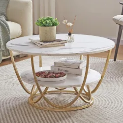 Ereteken ART Round Gold Coffee Table for Living Room