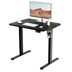 ERGOMAKER Electric Standing Desk 80x60cm (Black Frame + Black Desktop) | Splice Board, Quiet & Smooth Lift, Height Adjustable Desk with Memory Height Settings, Wire Collecting Hole, 2 Hangin...