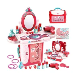 E-ROYAL SHOP® 3 in 1 Beauty Set for Kids Girls Learning Educational Make Up Suitcase Kit with Makeup Accessories Pretend