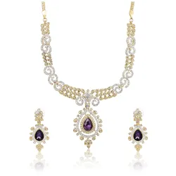 Estele 24Kt Gold Plated Austrian Crystal With Blue Stone Necklace Set for Women