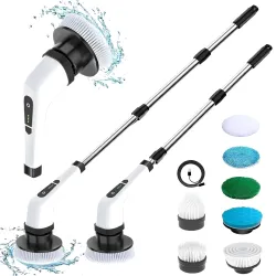 Etekcity Cleaning 9 in 1 Electric Spin Scrubber,Upgrade LED Display Cordless Scrubber with 8 Replaceable Brush Heads Adj