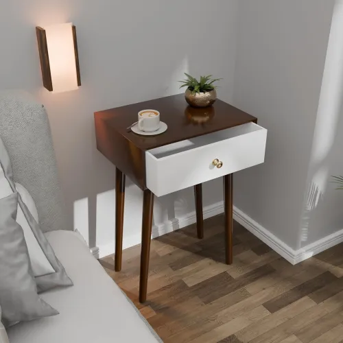 Image of ETIQUETTE ART Modern Bedside Table with Solid Wood Legs