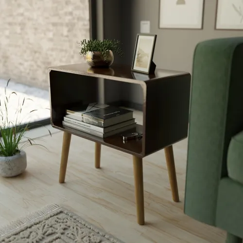 Image of ETIQUETTE ART Retro Wooden Bedside Table Storage Stand