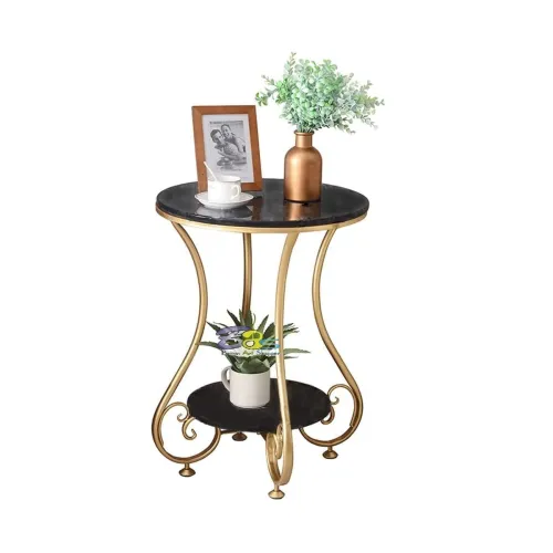 Image of Etiquette Art Farmhouse Round Coffee Side Table Gold Black