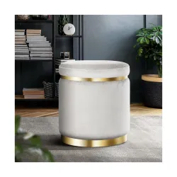 ETIQUETTE ART Upholstered Velvet Round Dual Strip Ottoman Office Stool Foot Rest Stool Linen Fabric Padded Seat Pouf Ott