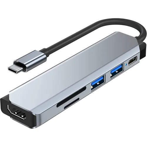 Image of Etzin USB C Hub Multiport Adapter 6 in 1 Type C Hub with 4K HDMI USB 3.0 Data Transfer, 87W Power Deliver(PD), SD/TF Car