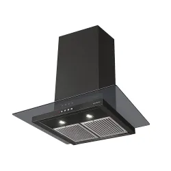 Eurodomo 60 cm 1200 m³/hr straight glass Kitchen Chimney (HOOD MARBLE PB BK 60 (EURODOMO), Baffle Filter, Black)