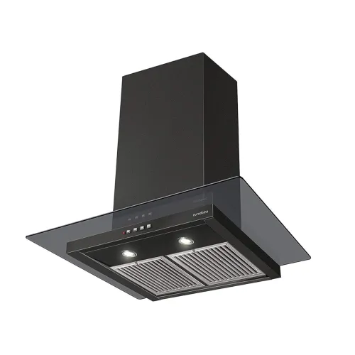 Image of Eurodomo 60 cm 1200 m³ /hr straight glass Kitchen Chimney (HOOD MARBLE PB BK 60 (EURODOMO), Baffle Filter, Black)