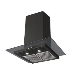 Eurodomo 60 cm 1200 m³ /hr straight glass Kitchen Chimney (HOOD MARBLE PB BK 60 (EURODOMO), Baffle Filter, Black)