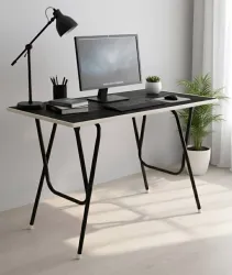 EuroQon Easy Fold Space Saver Foldable Engineered Wood Study Table (Free Standing, Finish Color - Black, Pre-assembled)