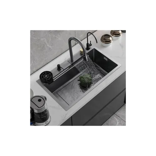 Image of EVANEX 24x18x9 Waterfall Kitchen Sink – Black