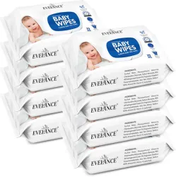 EVELANCE Caring Baby Wet Wipes with lid & Aloe Vera Extract| 72 Pieces|Pack Of 8 (576 Wipes)