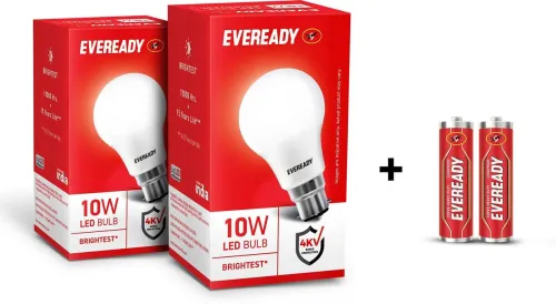 Image of Eveready 10W LED Bulb (Pack of 2) with 2 Free Batteries
