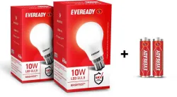 Eveready 10W LED Bulb (Pack of 2) with 2 Free Batteries