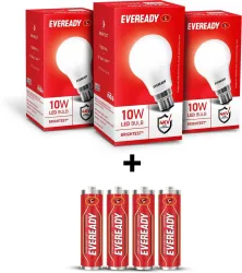 Eveready 10W LED Bulb Pack of 3 + Free Batteries
