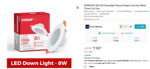 Image of EVEREADY 8W LED Downlight Round Shape Cool Day 