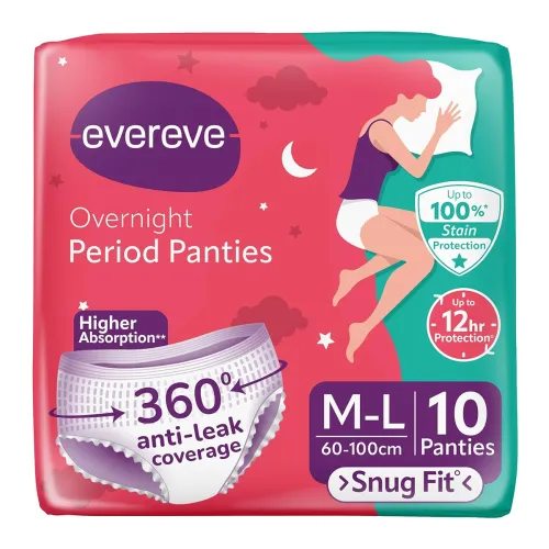 Image of Evereve Period Panty For Girls & Women, (M-L), 10 Pcs, 360 Degree Coverage, 0% Leaks, High Absorbency For Heavy Flow, Ma
