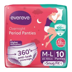Evereve Period Panty For Girls & Women, (M-L), 10 Pcs, 360 Degree Coverage, 0% Leaks, High Absorbency For Heavy Flow, Ma