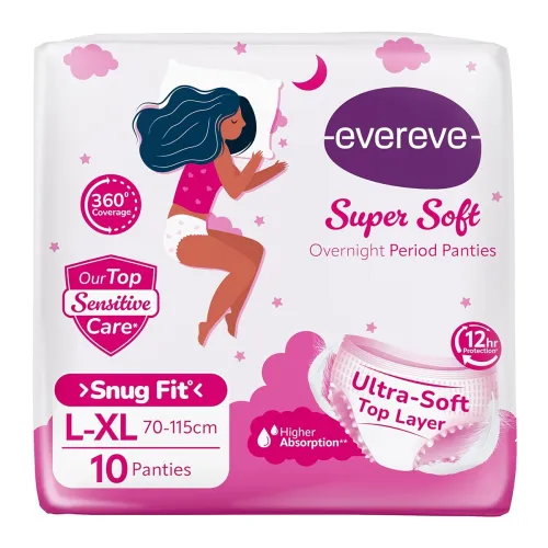 Image of Evereve Super Soft Period Panty For Girls & Women, (L-XL), 10 Pcs, 360 Degree Overnight Coverage, Ultra-Soft Top Layer, 