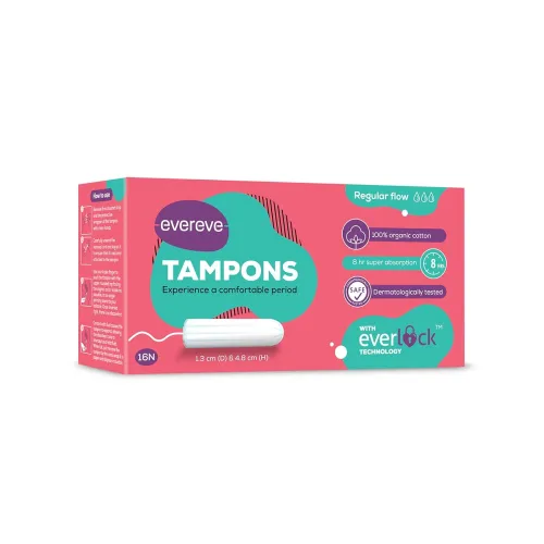 Image of Evereve Tampons, 100% Organic Cotton, For Regular Menstrual flow, 16 pcs, Super absorption, Safe, Soft & Comfortable, St