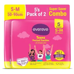 Evereve Teens Period Panties, S-M, 5Pcs Pack of 2 (for 13-19 yrs old)