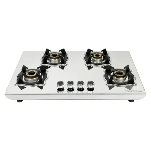 Image of Everflame Marvel 4 Burner Gas Stove | 2mm Heavy Steel Body | 6G Brass Burners | Manual Ignition | Italian SABAF Valve | 