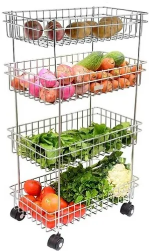 Image of EVERSUN 4 Layer Vehetable Trolley Stainless Steel Kitchen Trolley 