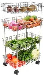 EVERSUN 4 Layer Vehetable Trolley Stainless Steel Kitchen Trolley 