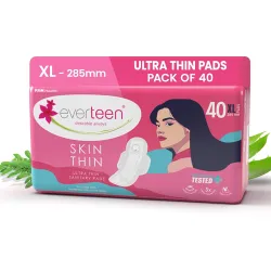 everteen SKIN THIN XL 40 Sanitary Pads for Women 285MM, Infused with Moringa and Aloe vera, Dermatologically Tested Premium Ultra Thin pads, Wider Back Coverage for No Stains, Rash-Free - Pa...