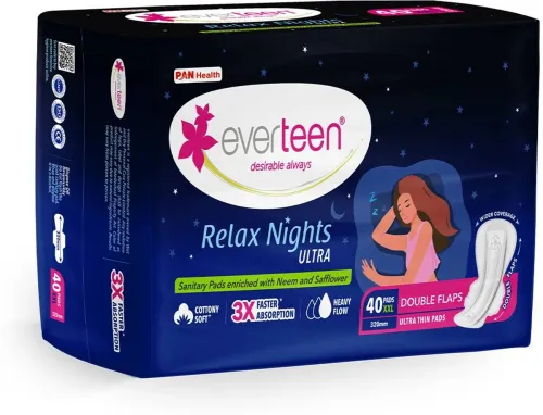 Image of everteen XXL Relax Nights Sanitary Pads (40 Pads + Cramp Roll-On)