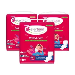 everteen XXL Soft Sanitary Pads for Women, Rash Free, Anti Tan, Skin Friendly, Double Wing Shape, Advanced Leak Protection, XX Large, 320mm - 3 Pack (40 Pads Each, 320mm)