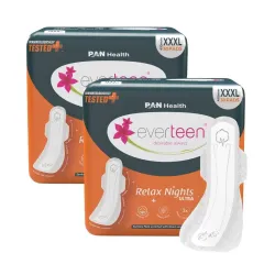 everteen Relax Night 60 XXXL Ultra Thin Sanitary Pads for Women, For Super Heavy Flow with Wider Back, Front to Back Cov