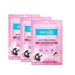 Everyuth Naturals Anti Pollution Pink Clay & Charcoal Sheet Mask Pack of 3