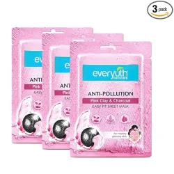 Everyuth Naturals Pink Clay & Charcoal Sheet Mask * Pack of 3