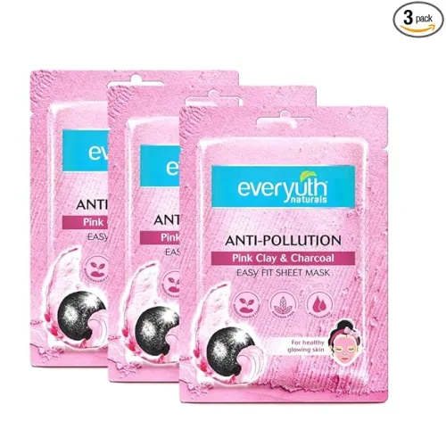 Image of Everyuth Pink Clay & Charcoal Sheet Mask (Pack of 3) 