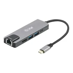 EVM 5-in-1 Type C Docking Station - Neo Series, Multi-Function Hub with USB-C, HDMI, and Ethernet Ports for Laptop and Device Connectivity