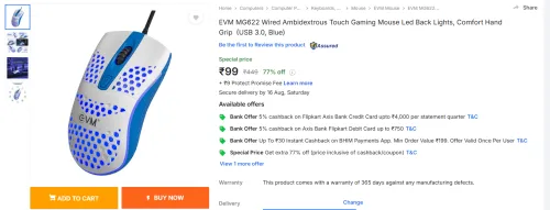 Image of EVM MG622 Wired Ambidextrous Touch Gaming Mouse 