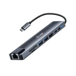 EVM USB C Hub 8-in-1 | 4K HDMI | 100W PD Charging | 2 USB 3.0 | Gigabit Ethernet | SD TF Card Reader | Type-C Adapter for MacBook Laptop | 1 Year Warranty (EVM Multiport 8-in-1)