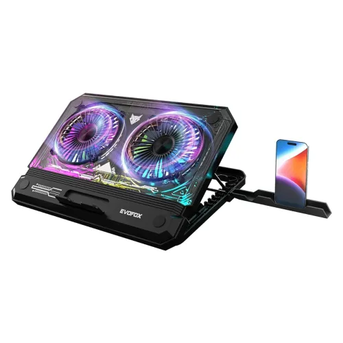 Image of EvoFox Blizzard RGB Cooling Pad for Gaming Laptop with Transparent Upper Surface, 2 Large Fans, 8 Adjustable Angles, Edg