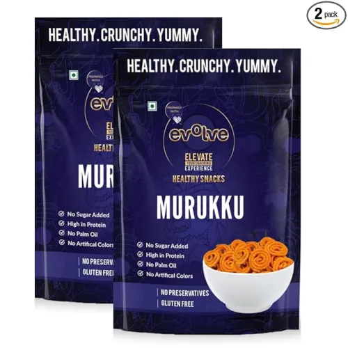 Image of Evolve Murukku Chakli Snacks, Gluten Free, No Palm Oil, Fresh, Organic, Vacuum Fried | Crispy Guilt Free Tea and Evening