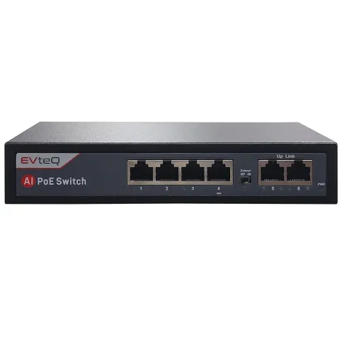 Image of EVteQ 6 Ports Fast Ethernet with 4 PoE Ports (10 /100 Mbps) & 2 Uplink Ports (10/100base) POE Switch | Max. 30W Output o