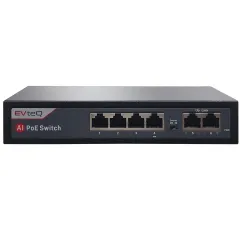 EVteQ 6 Ports Fast Ethernet with 4 PoE Ports (10 /100 Mbps) & 2 Uplink Ports (10/100base) POE Switch | Max. 30W Output of Single PoE Port | LED Light Indicators | Fast Transmission | Watchdo...
