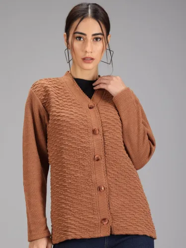 Image of eWools Women Solid V Neck Brown Sweater