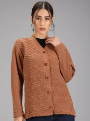 eWools Women Solid V Neck Brown Sweater