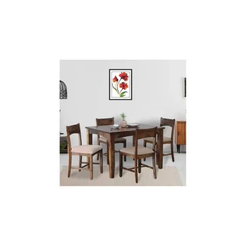 Image of EXCEL HOME 4 Seater Wooden Dining Set Grey Upholstered Chairs