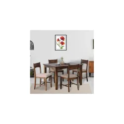 EXCEL HOME 4 Seater Wooden Dining Set Grey Upholstered Chairs