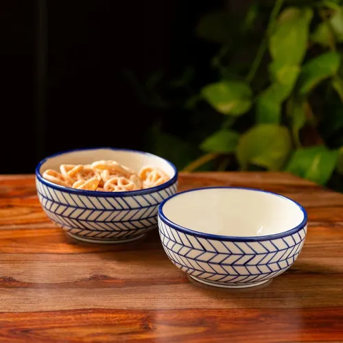 Image of ExclusiveLane Indigo Ceramic Serving Bowls Set (2, 380ml)
